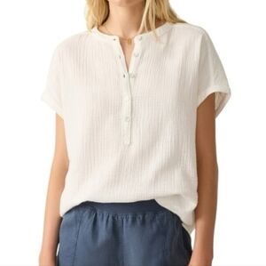 faherty dream cotton gauze desmond blouse white womens XS